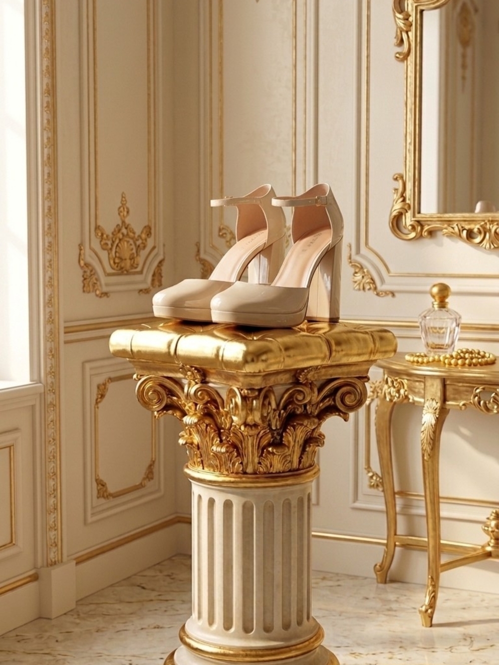 Madden Girl Cream Patent Ankle-Strap Platform Block Heels